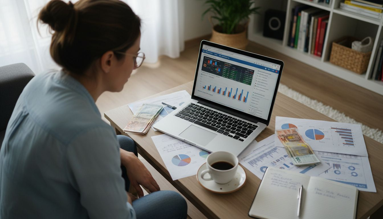 Una mujer analiza cuidadosamente los límites de apuesta en el casino antes de decidir cuánto jugar.