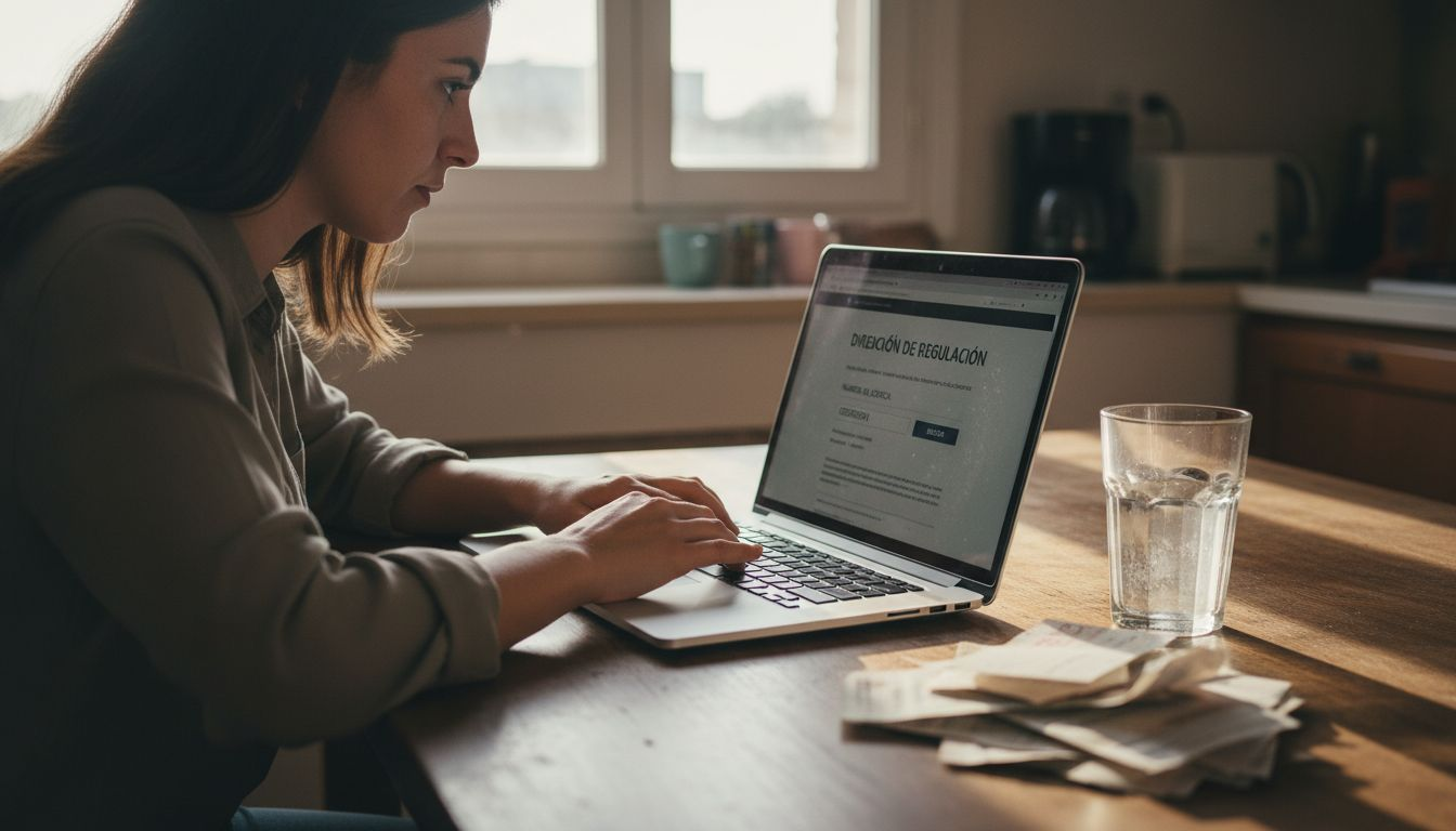 Una mujer revisa desde su portátil si el casino cuenta con licencia oficial.