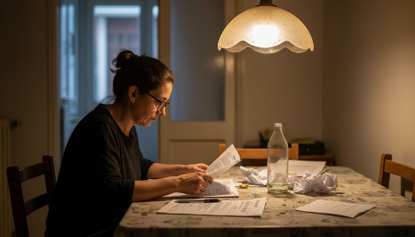 Una mujer revisa detenidamente las condiciones de apuesta en su hogar.