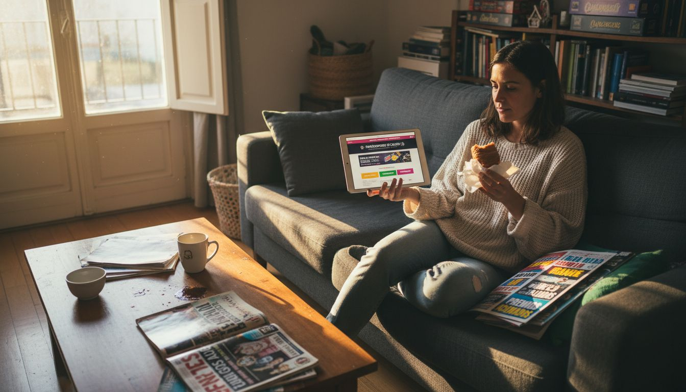 Una mujer revisa las promociones y bonificaciones de casinos desde su tablet.