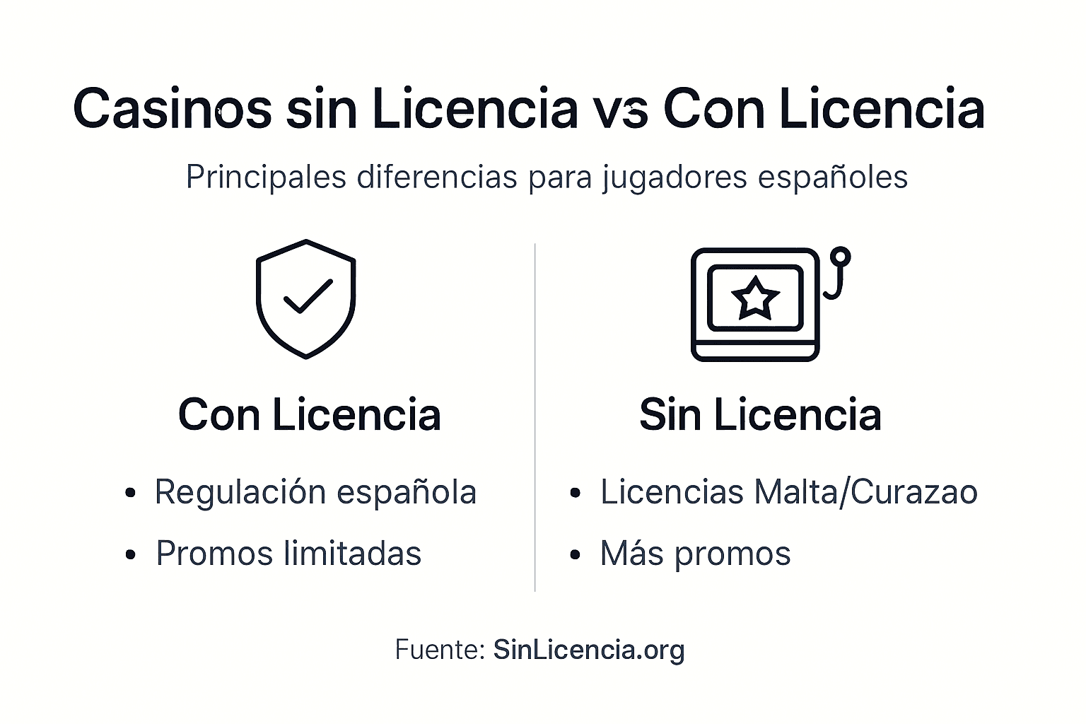 Infografía: diferencias clave entre casinos con licencia y casinos sin licencia