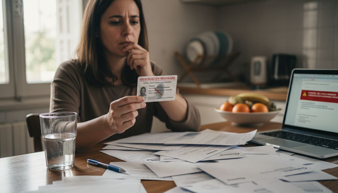 Mujer que recibe un rechazo tras intentar validar sus documentos