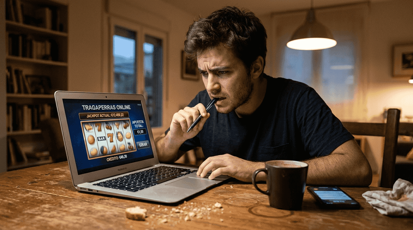Jugador que duda al probar las tragamonedas online