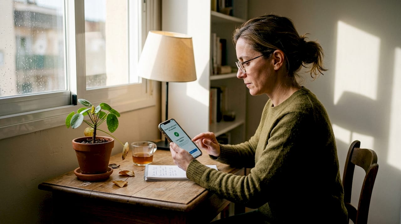 Mujer analizando la seguridad de un casino online desde su ordenador
