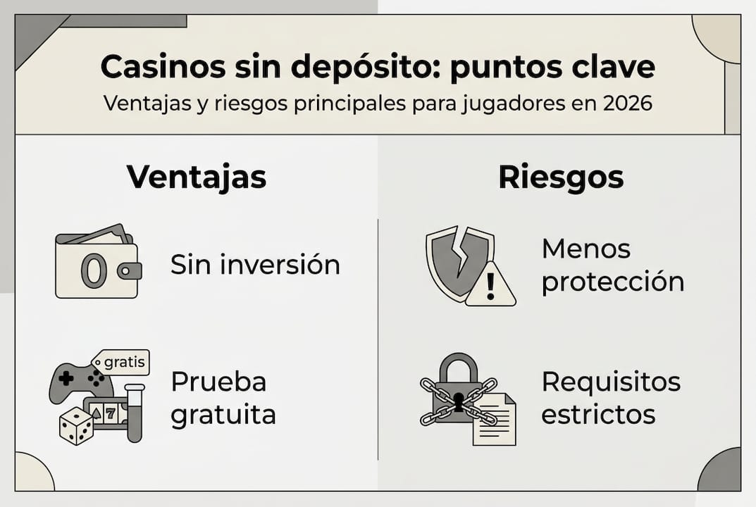 Infografía sobre los pros y contras de jugar en casinos online sin depósito