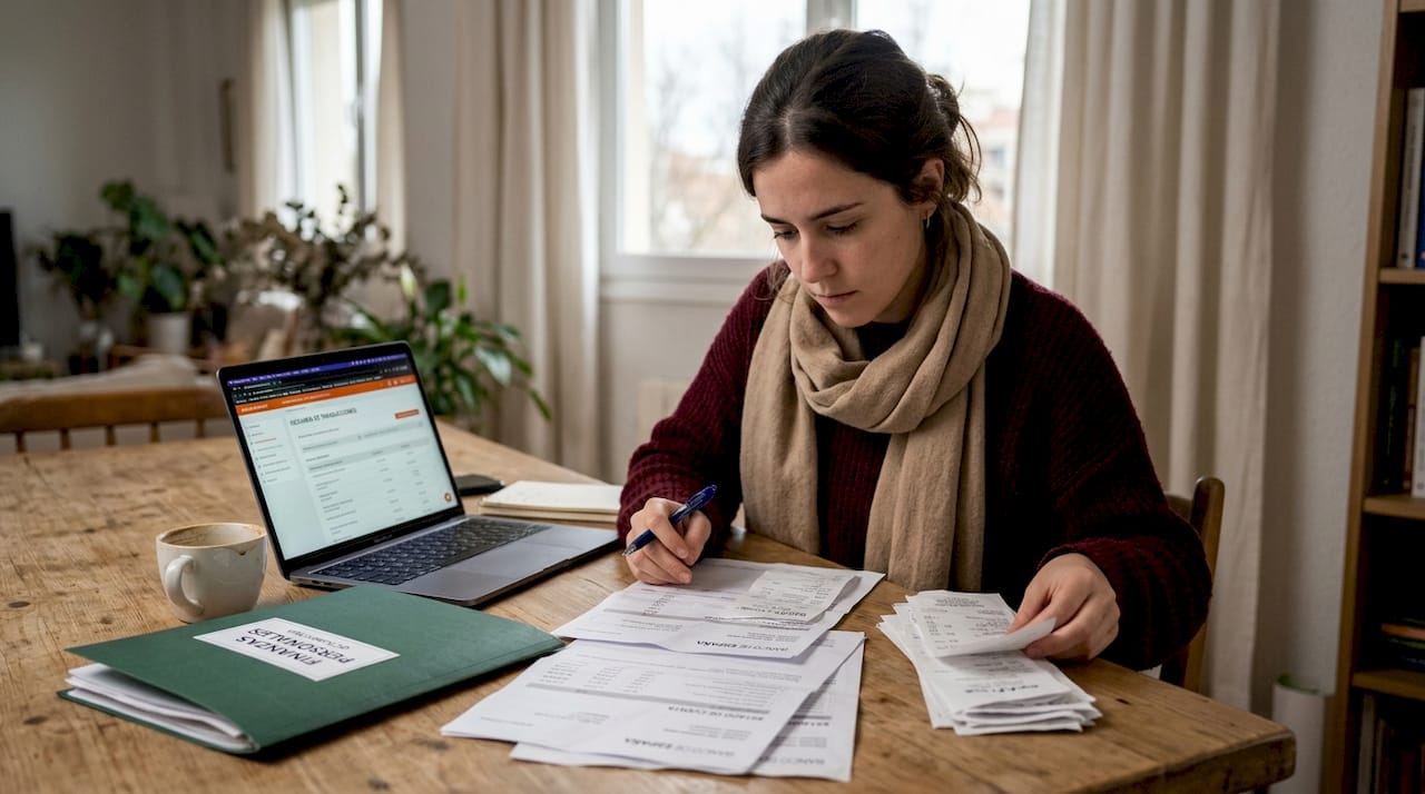 Una mujer analiza papeles contables de un casino que opera sin autorización.