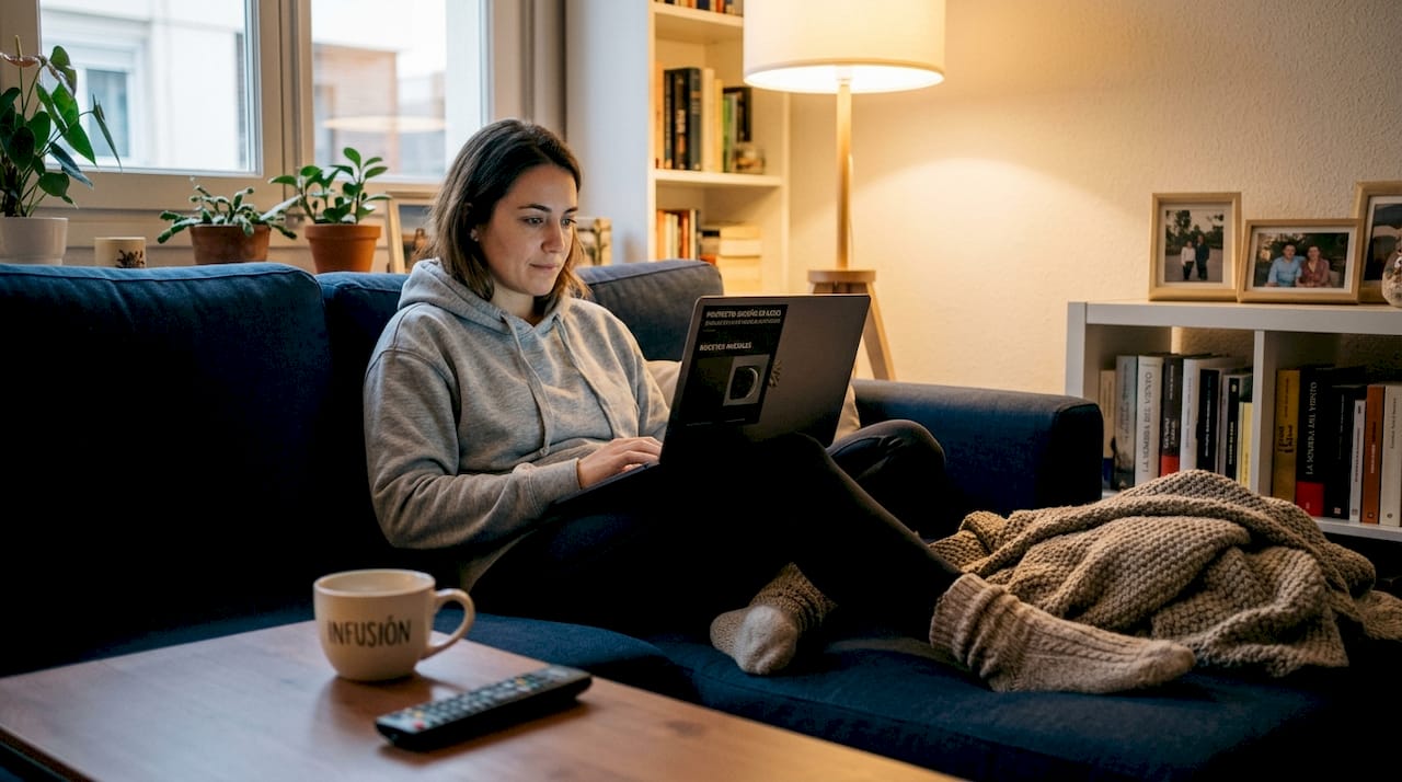 Una mujer disfruta de una partida de blackjack online desde la comodidad de su casa.