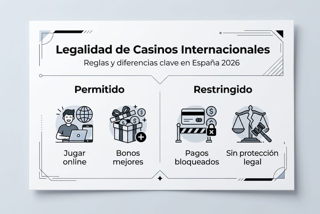 Infografía sobre la legalidad y los posibles riesgos de jugar en casinos internacionales