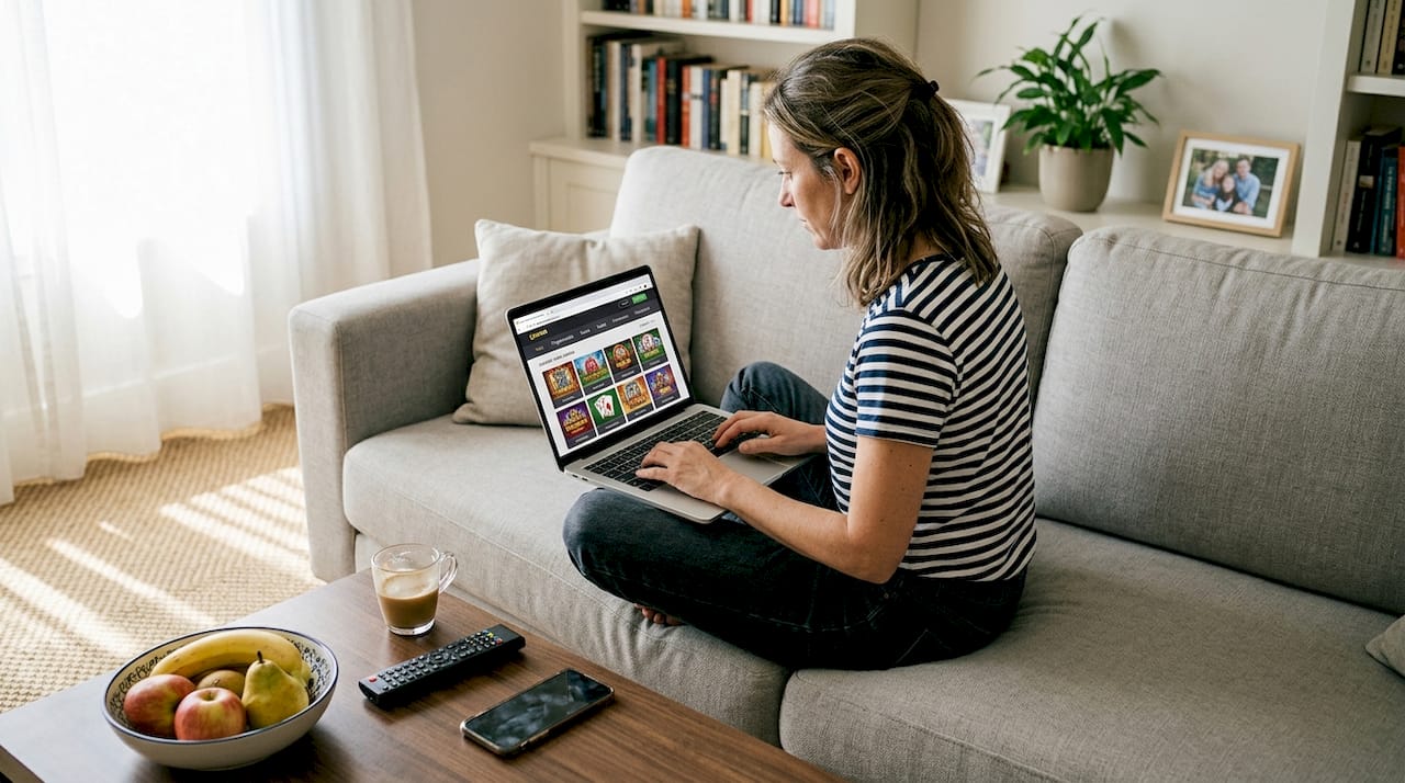 Mujer explorando las distintas opciones de juegos de casino