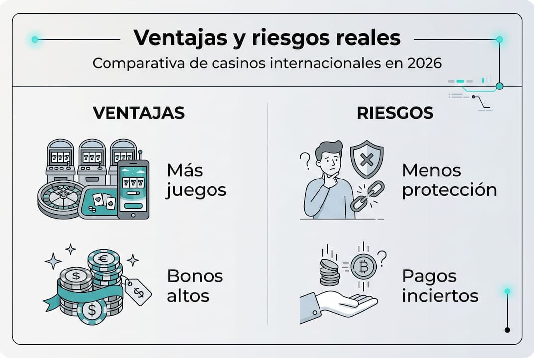 Infografía: pros y contras de jugar en casinos internacionales