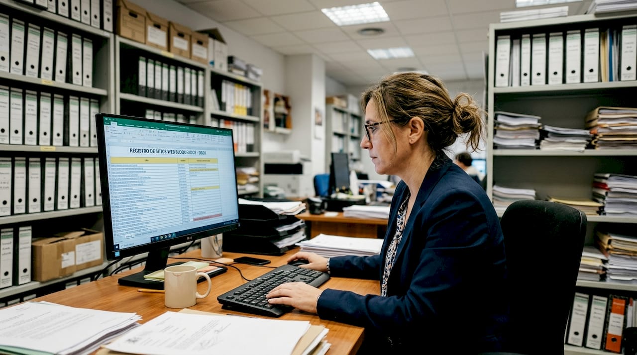 Empleada verifica las restricciones de acceso a casinos en línea