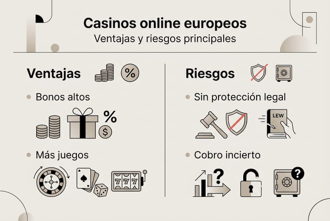 Infografía: pros y contras de jugar en casinos online europeos