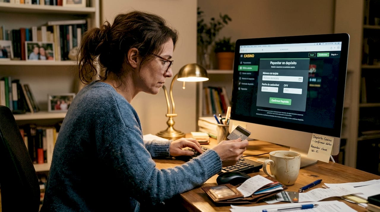 Mujer realizando un depósito en un casino en línea