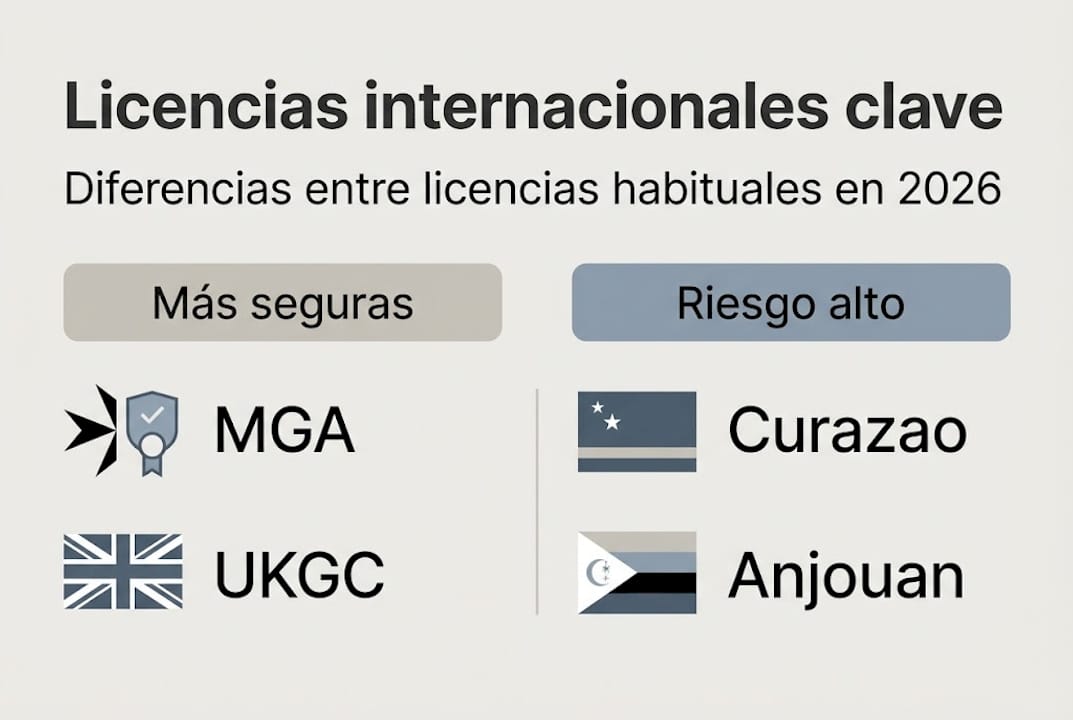 Infografía sobre las diferencias entre las licencias de casinos internacionales