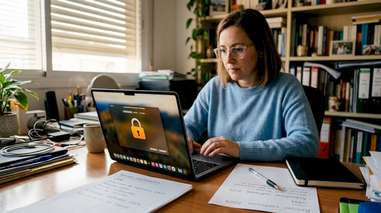 Mujer comprobando las medidas de seguridad de un casino online