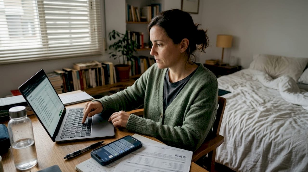 Una mujer revisa desde casa los pagos rechazados de sus apuestas
