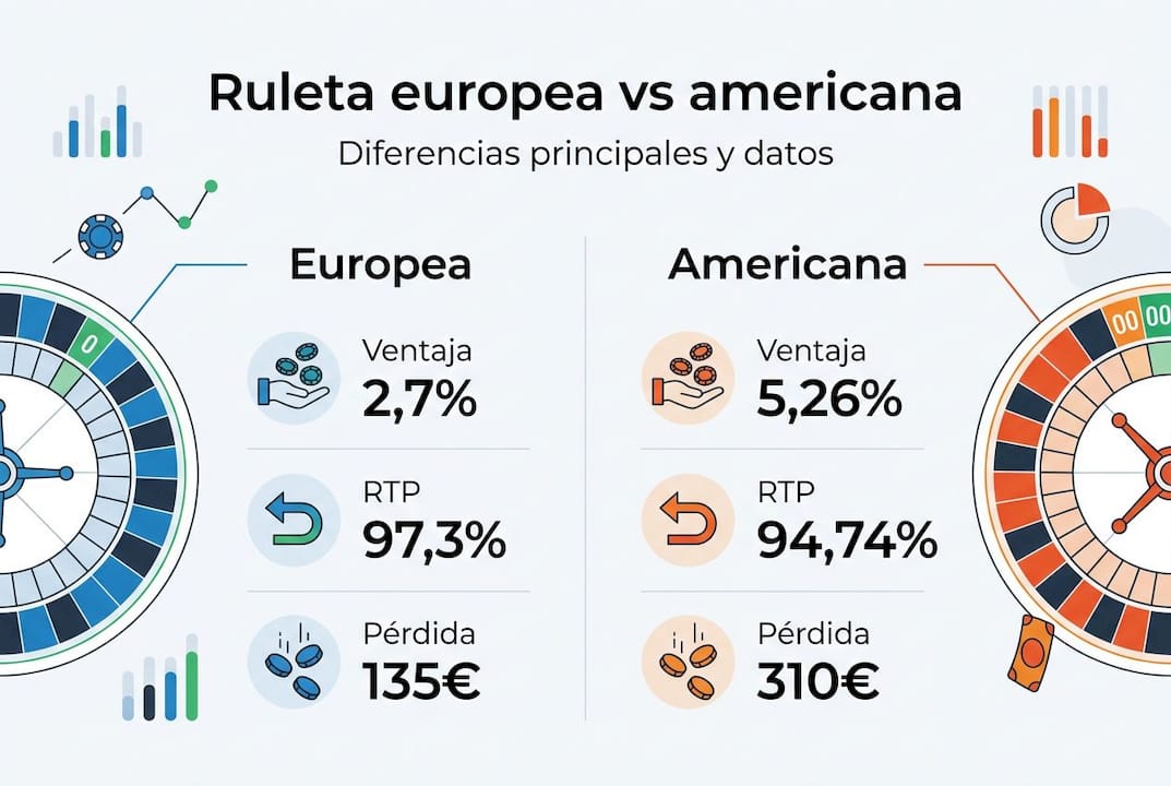 Comparativa visual entre la ruleta europea y la americana