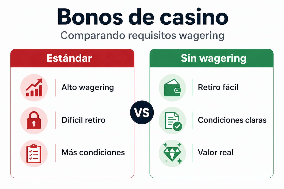 Infografía sobre las diferencias entre los distintos tipos de bonos con requisitos de apuesta en casinos