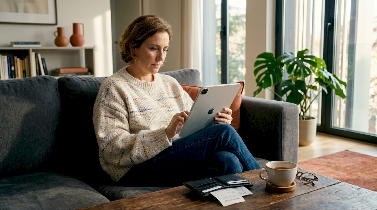 Mujer revisando opciones de pago desde su tablet