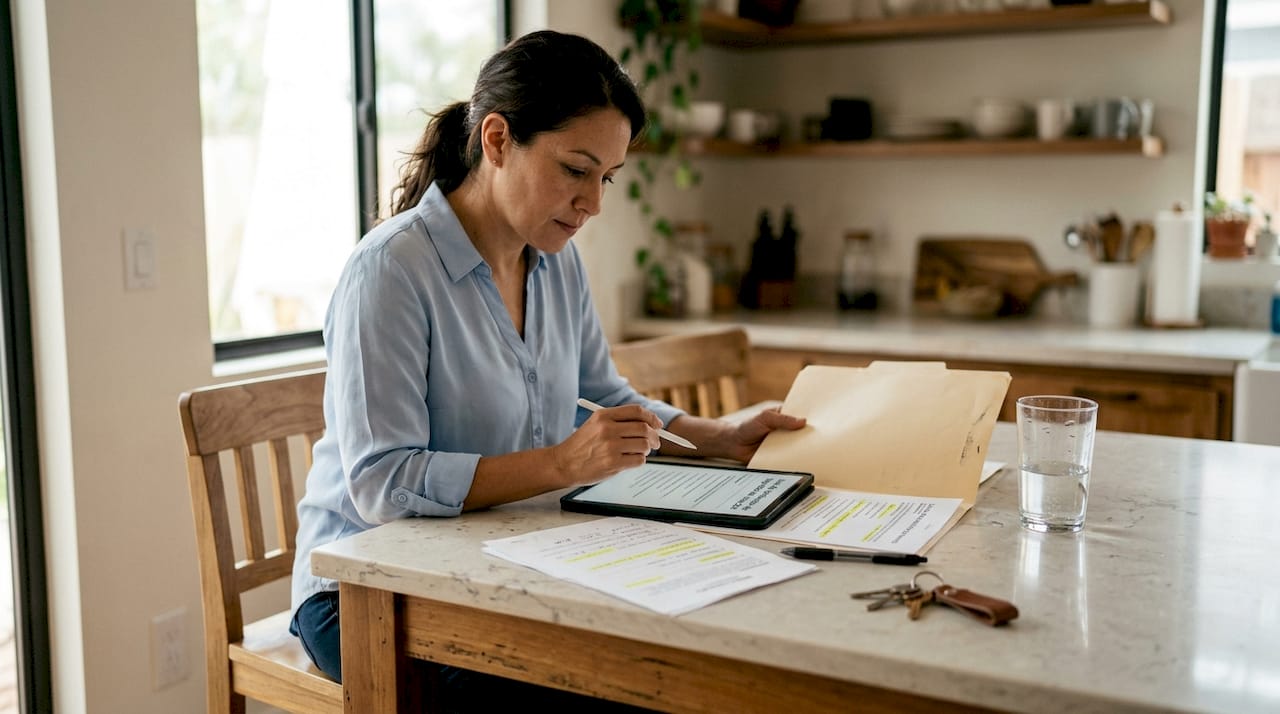 Mujer comprobando una lista de verificación de seguridad en una tablet