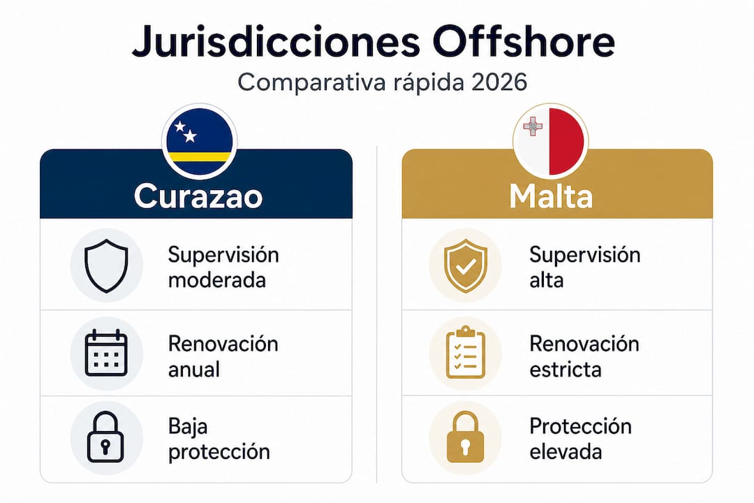 Comparativa visual de las principales licencias offshore para casinos online