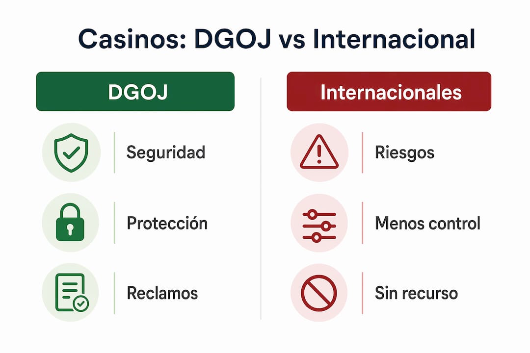 Infografía: comparación entre licencias de casinos otorgadas por la DGOJ y licencias internacionales