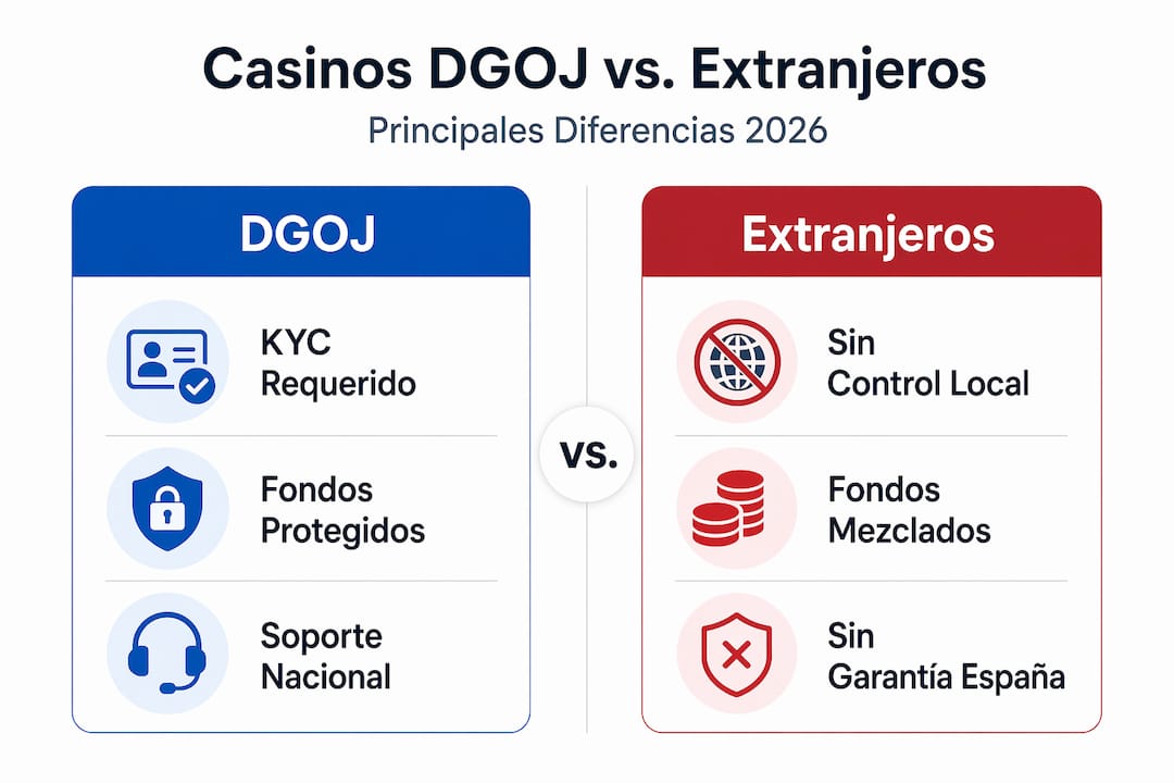 Infografía comparativa entre casinos con licencia de la DGOJ y operadores internacionales