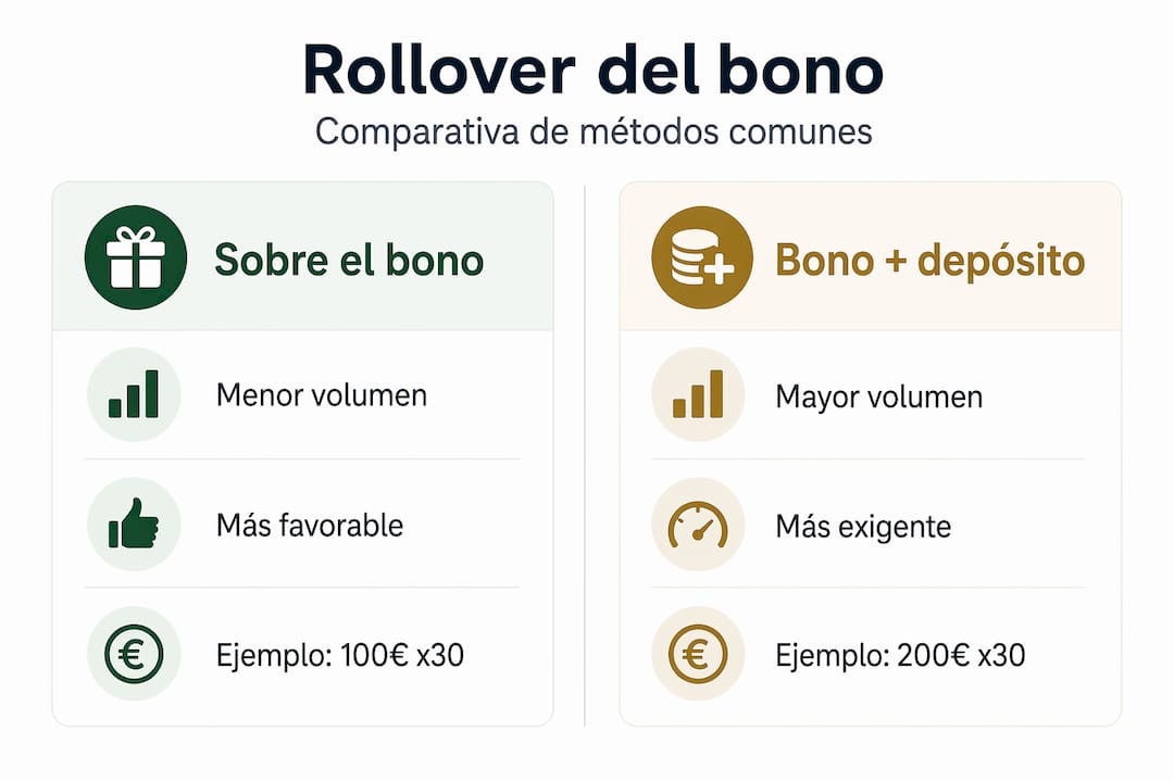 Comparativa visual de los diferentes tipos de requisitos de apuesta en bonos