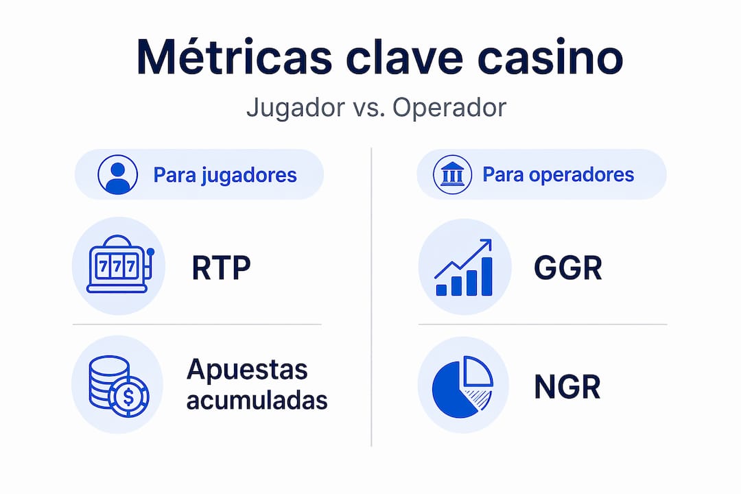 Infografía que muestra una comparación de las principales métricas entre jugadores y operadores de casino