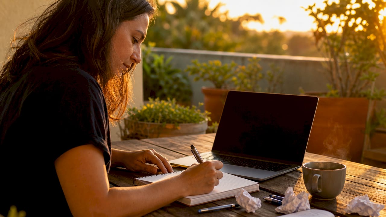 Mujer diseñando estrategias para cumplir con los requisitos de apuesta en un casino online