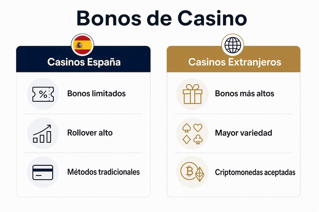 Comparativa visual de los bonos de casinos nacionales frente a internacionales