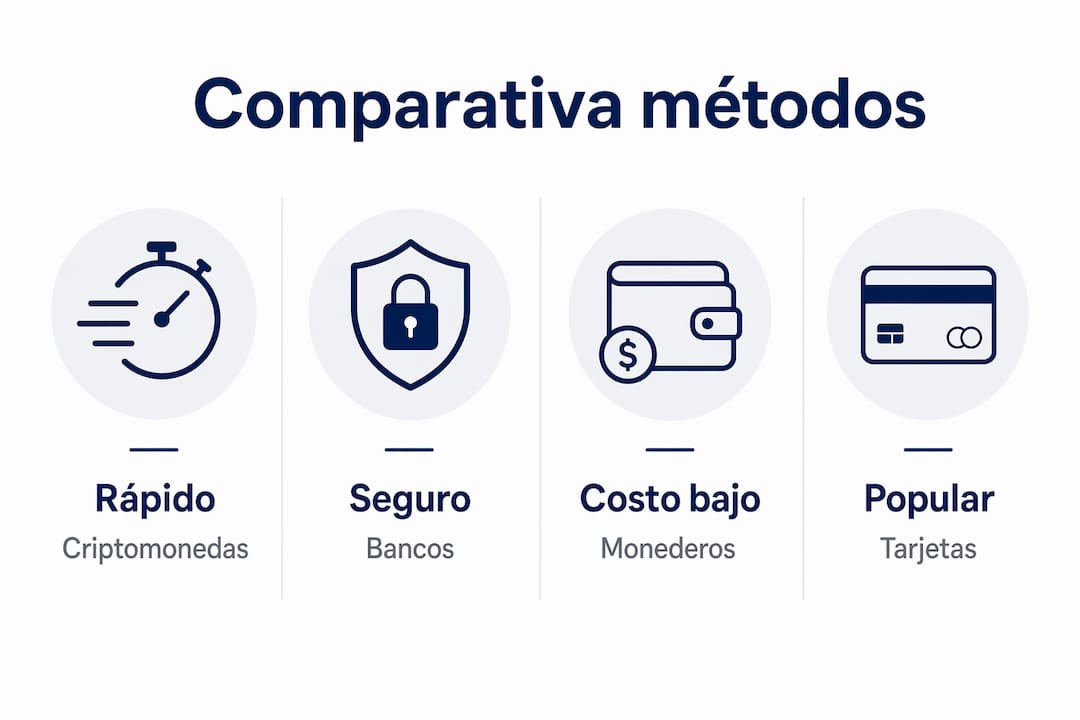 Análisis visual de las diferencias en rapidez, seguridad y precios de los principales métodos de pago