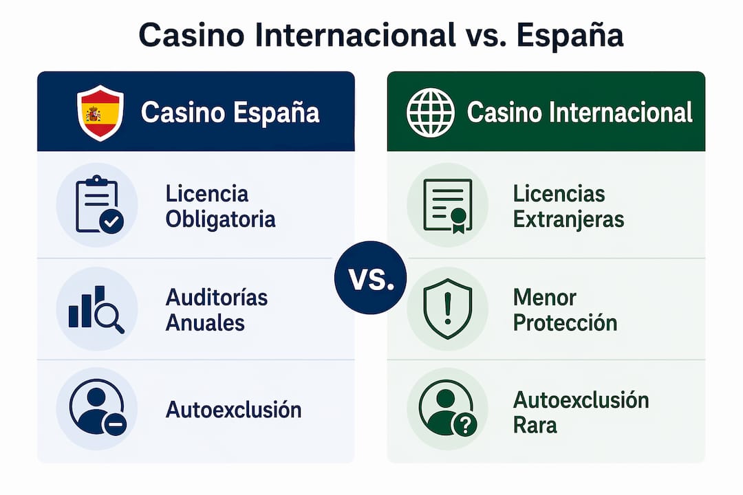 Infografía: diferencias clave entre casinos internacionales y plataformas de juego autorizadas en España
