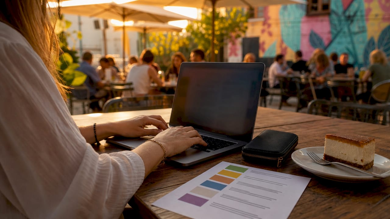 Unas manos escriben en el portátil mientras disfrutan de un café, realizando pagos en casinos online.