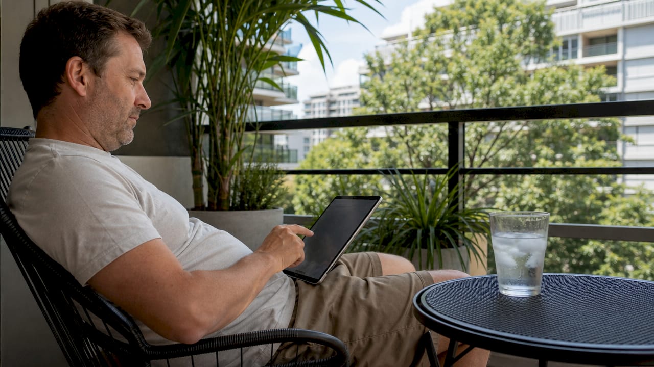 Persona disfrutando de una app de juego responsable en su tablet