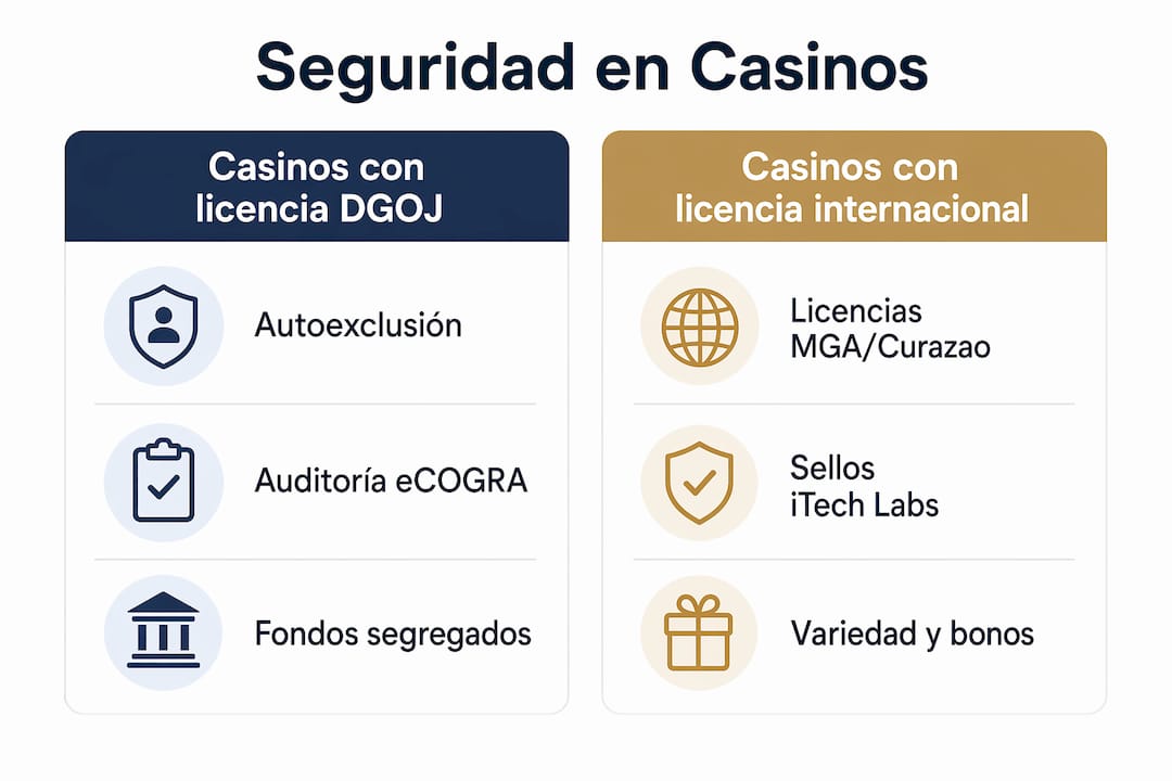 Comparativa visual sobre la seguridad de los casinos según su tipo de licencia
