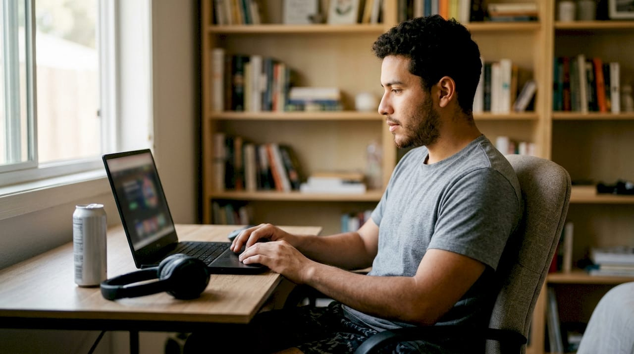 Un joven disfruta de las apuestas online desde la comodidad de su casa.