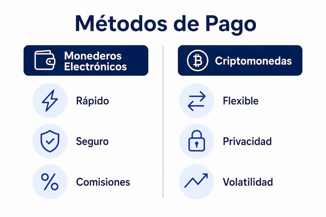 Comparativa visual de las opciones de pago disponibles en los casinos