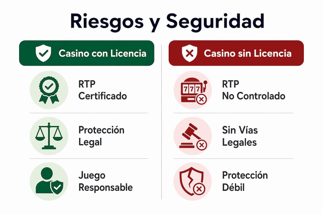 Comparativa visual de los riesgos de jugar en casinos online regulados frente a aquellos sin licencia en España