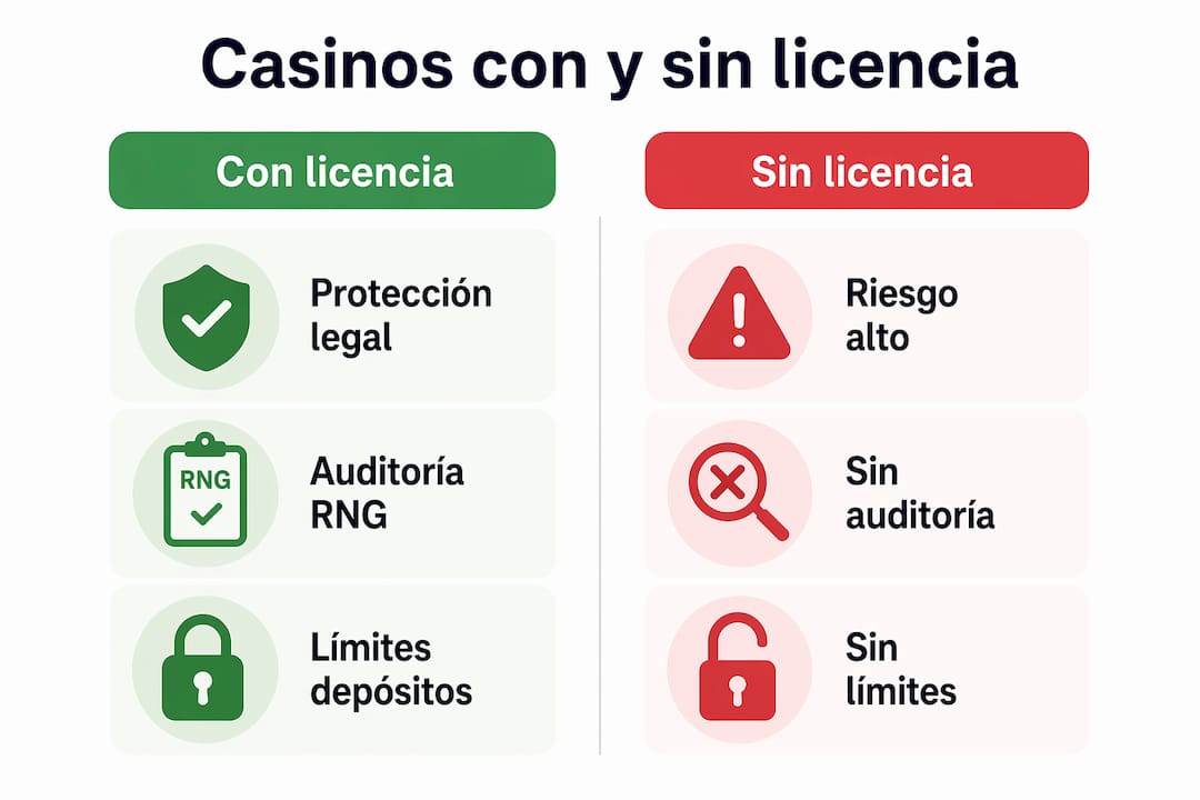 Infografía que muestra las diferencias clave entre casinos regulados y aquellos que operan sin licencia