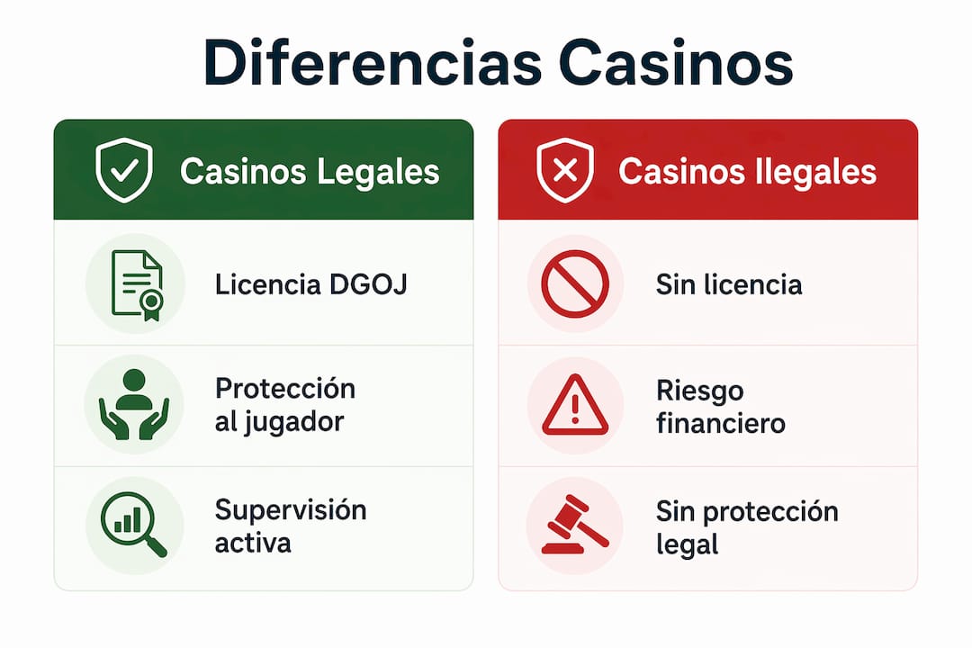 Infografía que muestra las diferencias entre casinos autorizados y aquellos que operan fuera de la ley