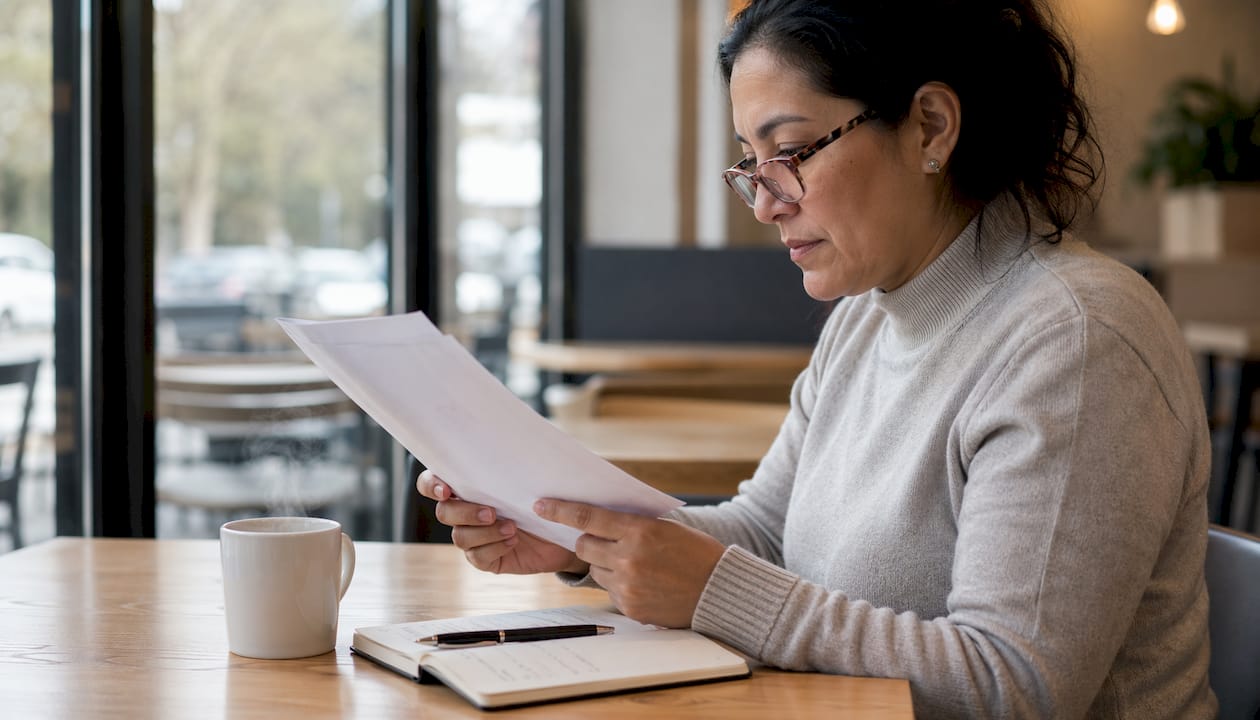 Mujer revisando permisos de conducir internacionales