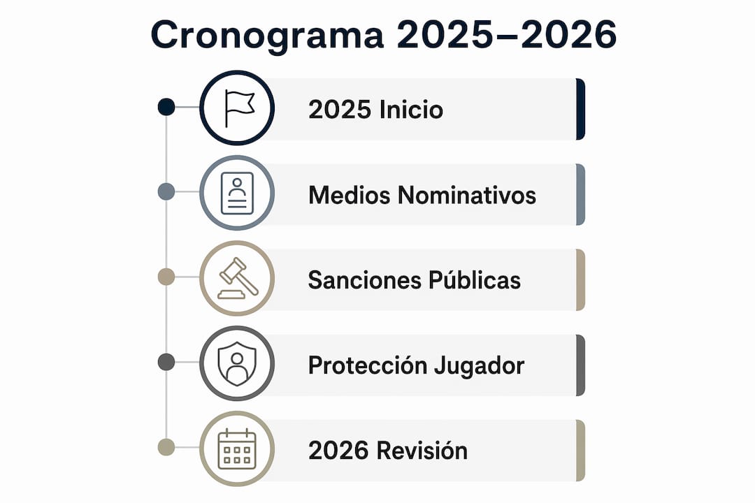 Infografía sobre el calendario de implementación de la nueva normativa para apuestas