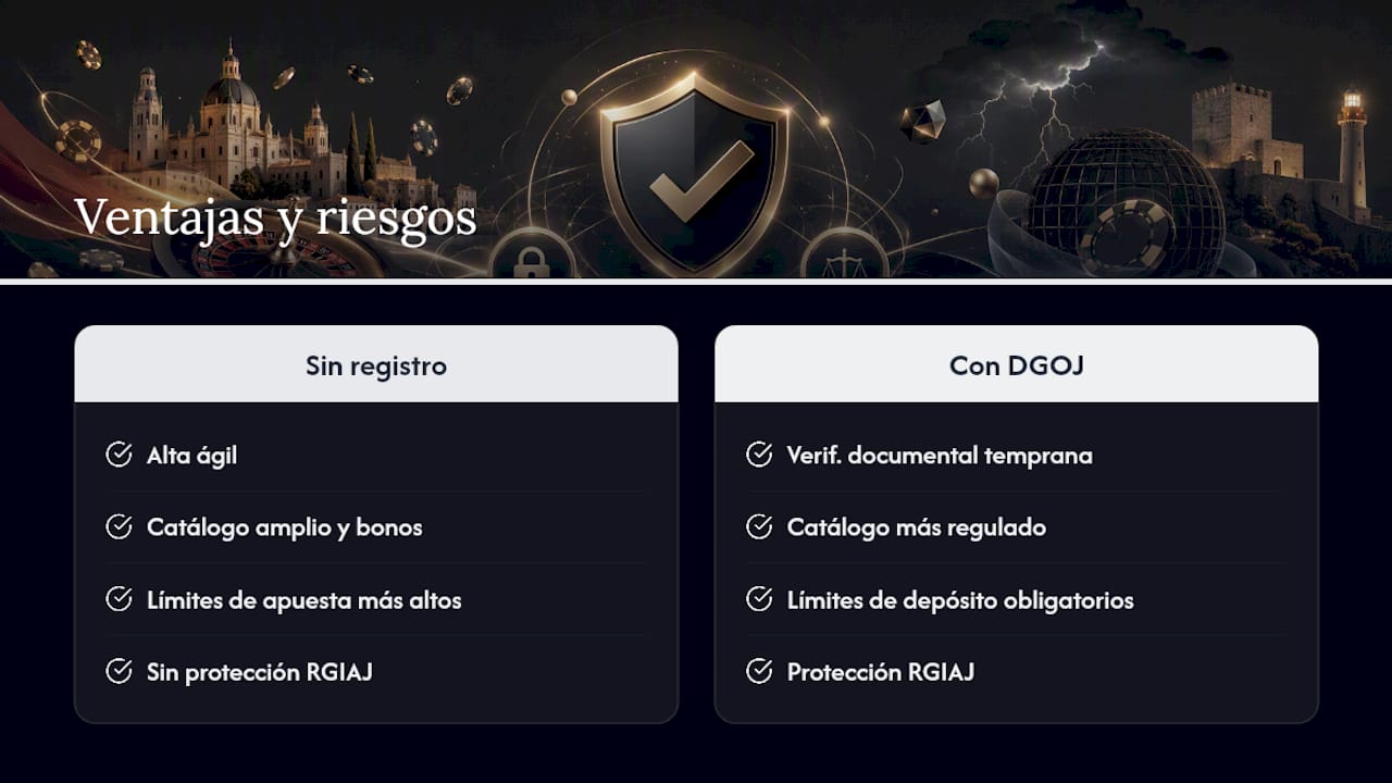 Ventajas y desventajas de jugar sin el registro tradicional español — overview diagram
