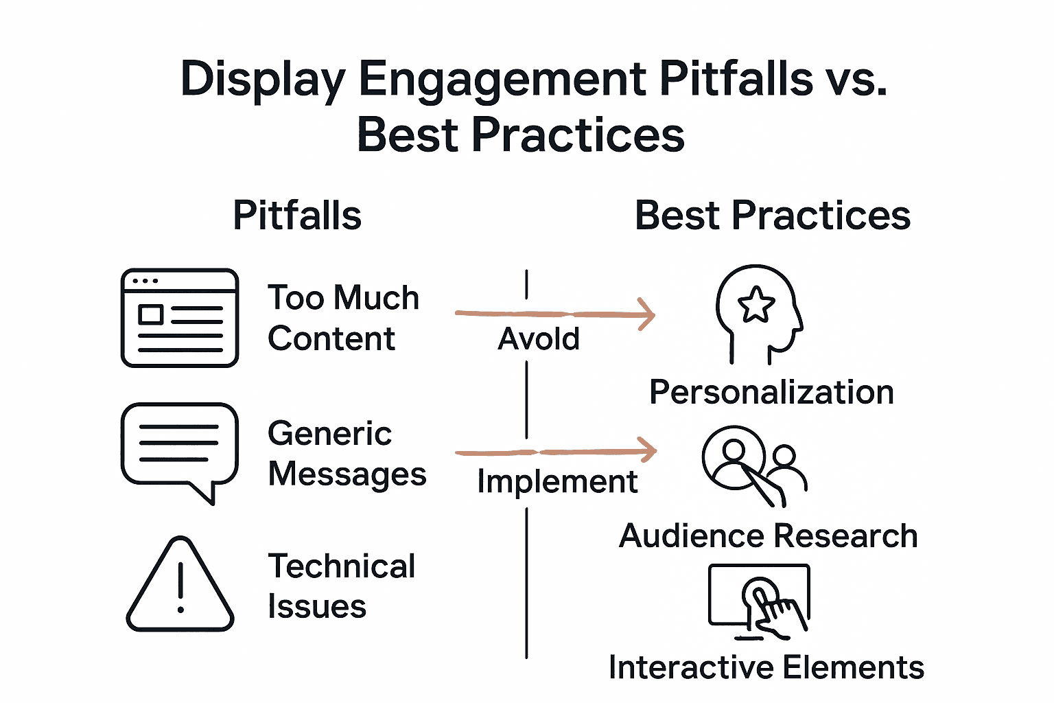 Infographic comparing display engagement pitfalls versus best practices