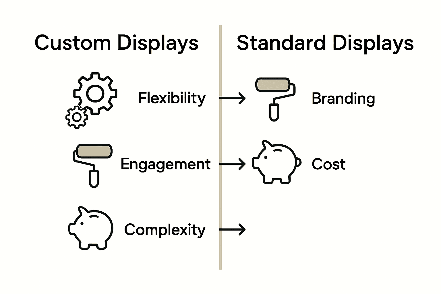 Custom vs. standard display solutions comparison infographic