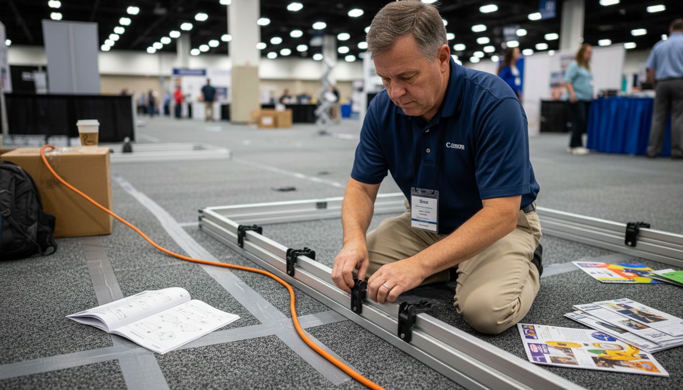 Exhibitor connecting modular display frames