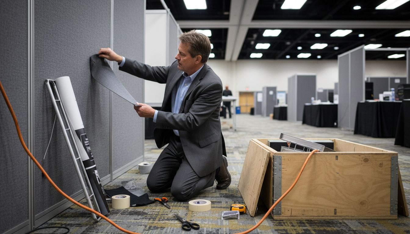 Man checking modular trade show display