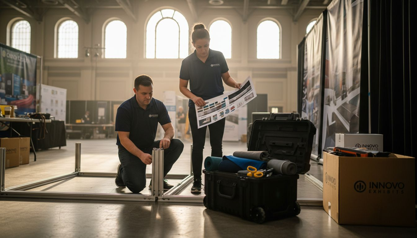 Staff assembling custom trade show display
