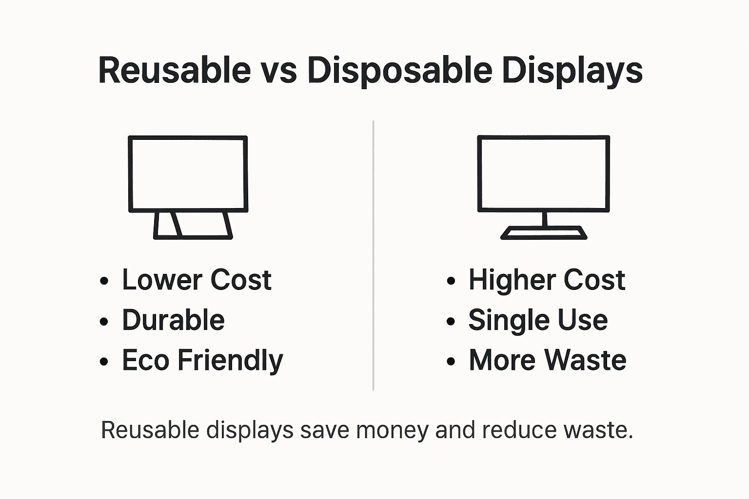 Infographic comparing reusable and disposable displays